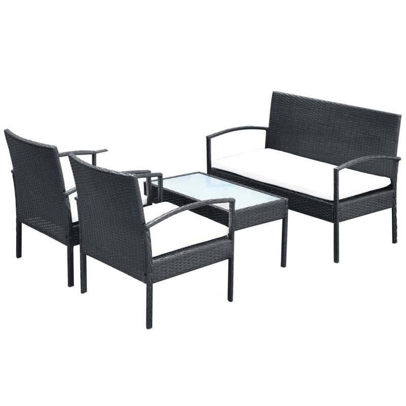 vidaXL 4 Piece Garden Lounge Set with Cushions Poly Rattan Black
