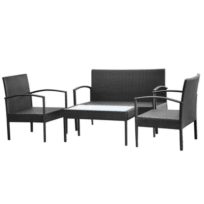 vidaXL 4 Piece Garden Lounge Set with Cushions Poly Rattan Black