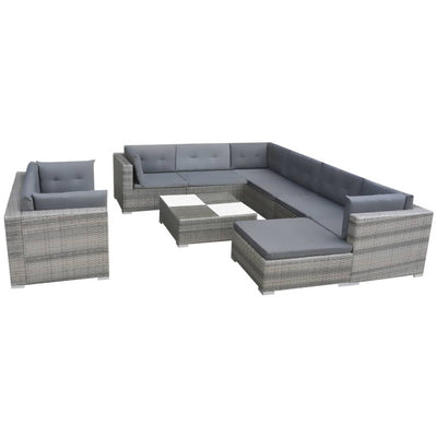 vidaXL 10 Piece Garden Lounge Set with Cushions Poly Rattan Grey