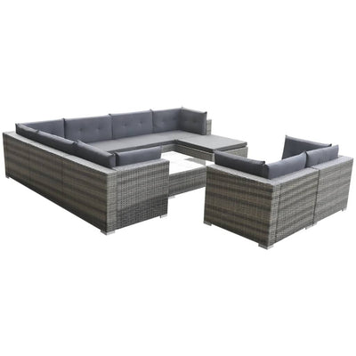 vidaXL 10 Piece Garden Lounge Set with Cushions Poly Rattan Grey