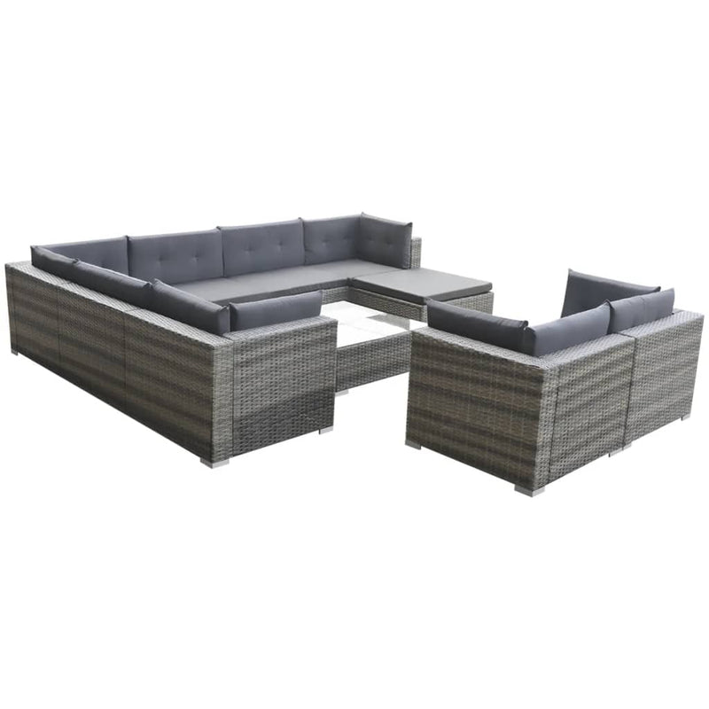 vidaXL 10 Piece Garden Lounge Set with Cushions Poly Rattan Grey