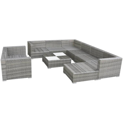 vidaXL 10 Piece Garden Lounge Set with Cushions Poly Rattan Grey