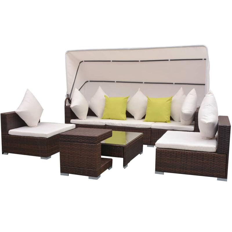 vidaXL 7 Piece Garden Lounge Set with Canopy Poly Rattan Black