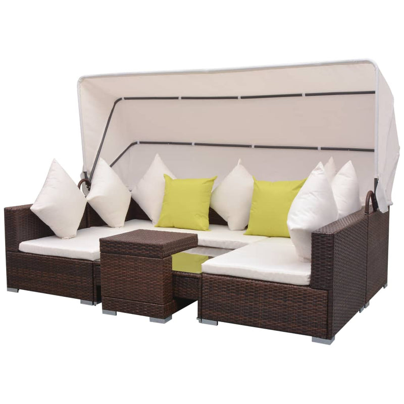vidaXL 7 Piece Garden Lounge Set with Canopy Poly Rattan Black