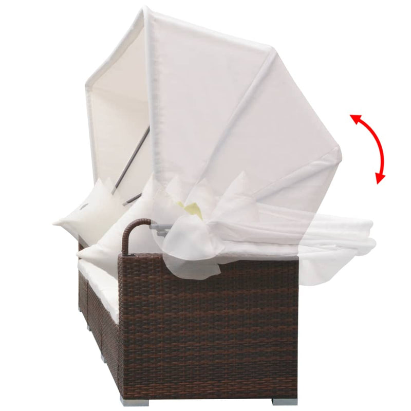 vidaXL 7 Piece Garden Lounge Set with Canopy Poly Rattan Black