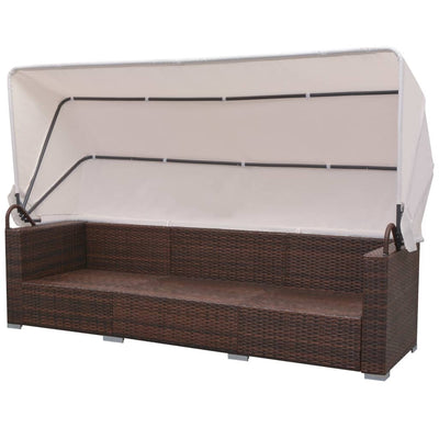 vidaXL 7 Piece Garden Lounge Set with Canopy Poly Rattan Black