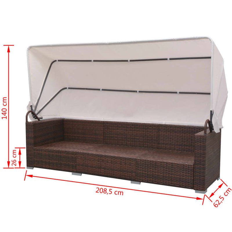 vidaXL 7 Piece Garden Lounge Set with Canopy Poly Rattan Black