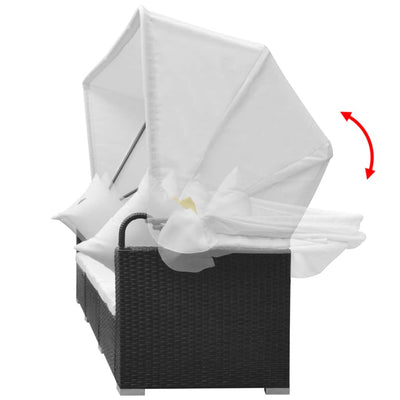 vidaXL 7 Piece Garden Lounge Set with Canopy Poly Rattan Black