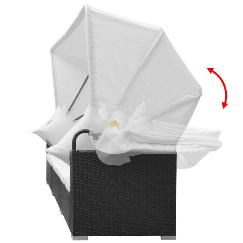 vidaXL 7 Piece Garden Lounge Set with Canopy Poly Rattan Black