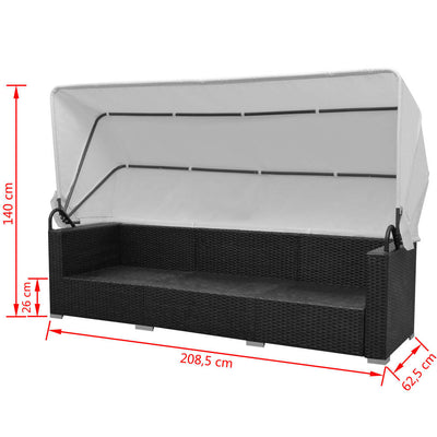 vidaXL 7 Piece Garden Lounge Set with Canopy Poly Rattan Black