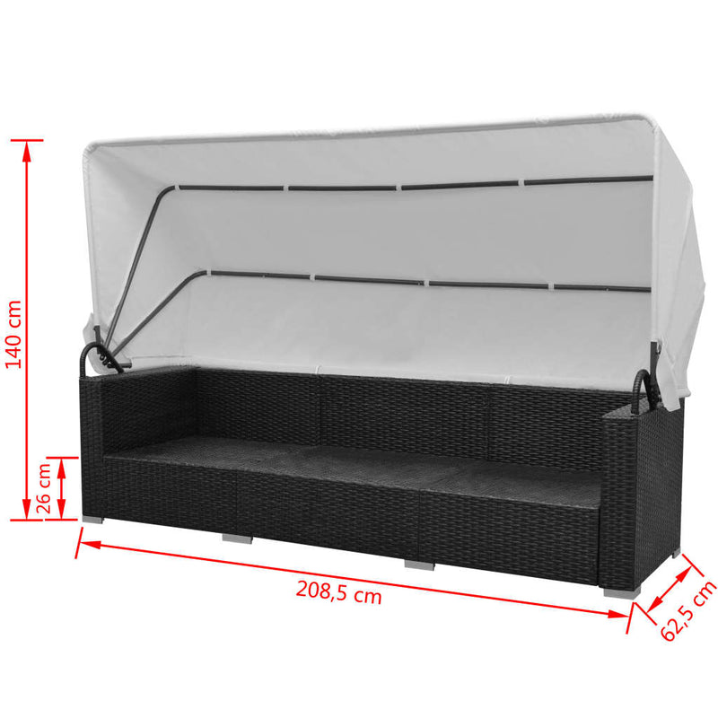 vidaXL 7 Piece Garden Lounge Set with Canopy Poly Rattan Black