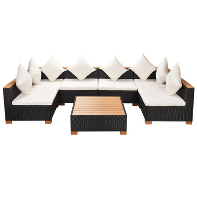 vidaXL 7 Piece Garden Lounge Set with Cushions Poly Rattan Black