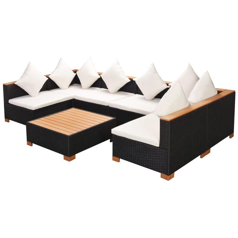 vidaXL 7 Piece Garden Lounge Set with Cushions Poly Rattan Black