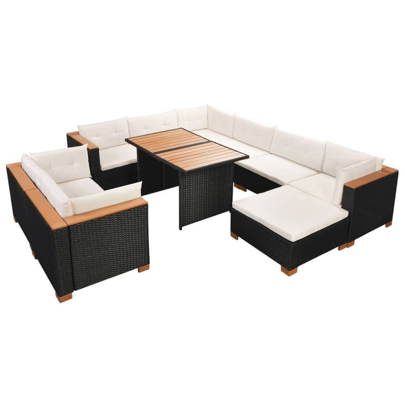 vidaXL 10 Piece Garden Lounge Set with Cushions Poly Rattan Black