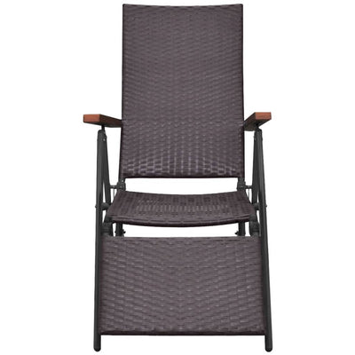 vidaXL Reclining Deck Chair Poly Rattan Brown