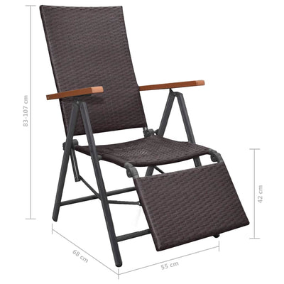 vidaXL Reclining Deck Chair Poly Rattan Brown