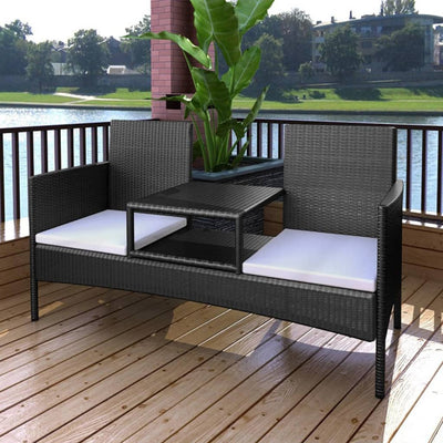 vidaXL 2-Seater Garden Sofa with Tea Table Poly Rattan Anthracite
