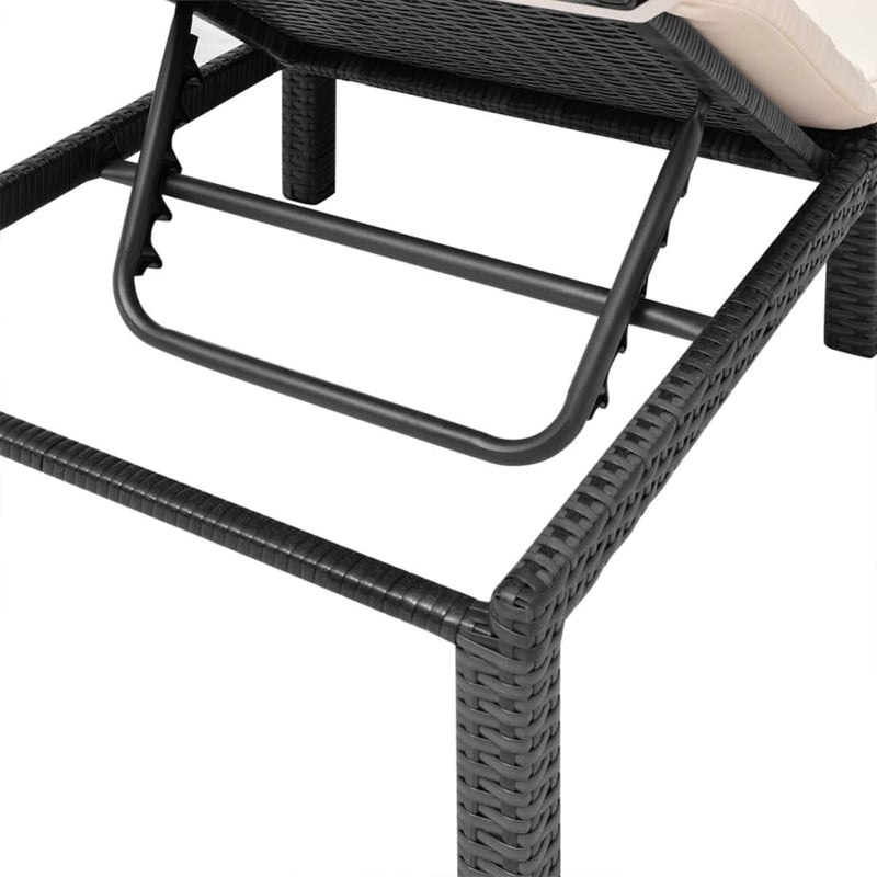 vidaXL Sun Lounger with Cushion Poly Rattan Black