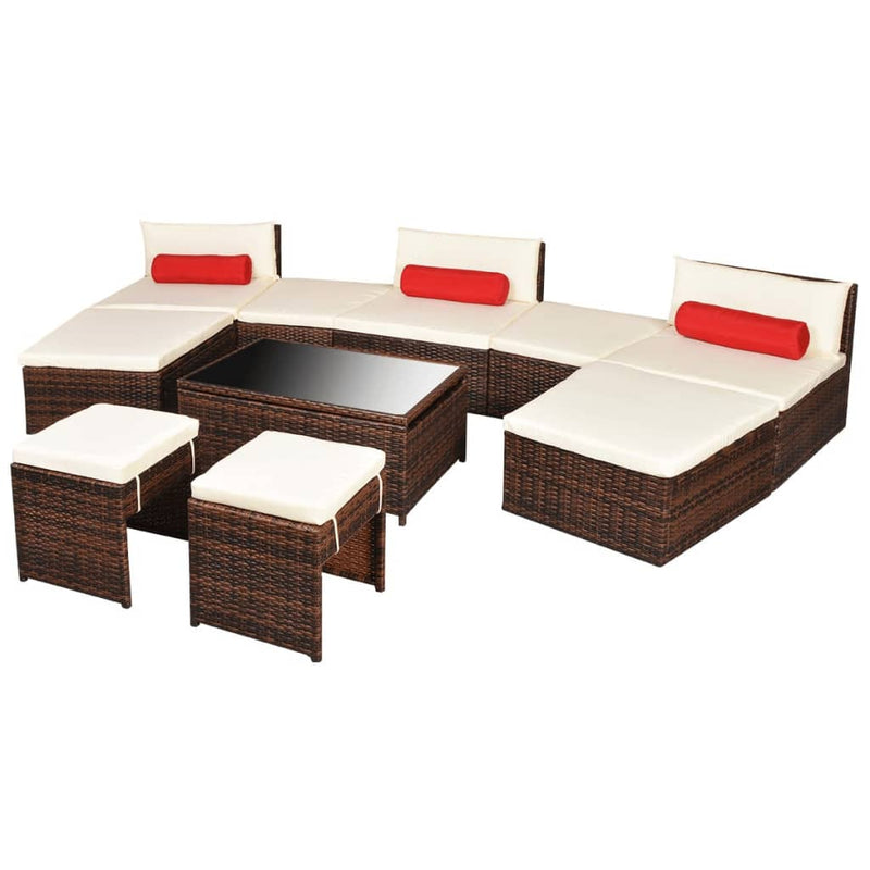 vidaXL 10 Piece Garden Lounge Set with Cushions Poly Rattan Brown