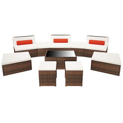 vidaXL 10 Piece Garden Lounge Set with Cushions Poly Rattan Brown