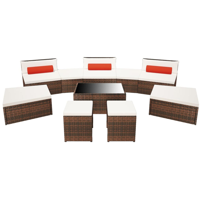 vidaXL 10 Piece Garden Lounge Set with Cushions Poly Rattan Brown