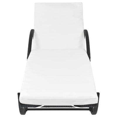 vidaXL Sun Lounger with Cushion Poly Rattan Black