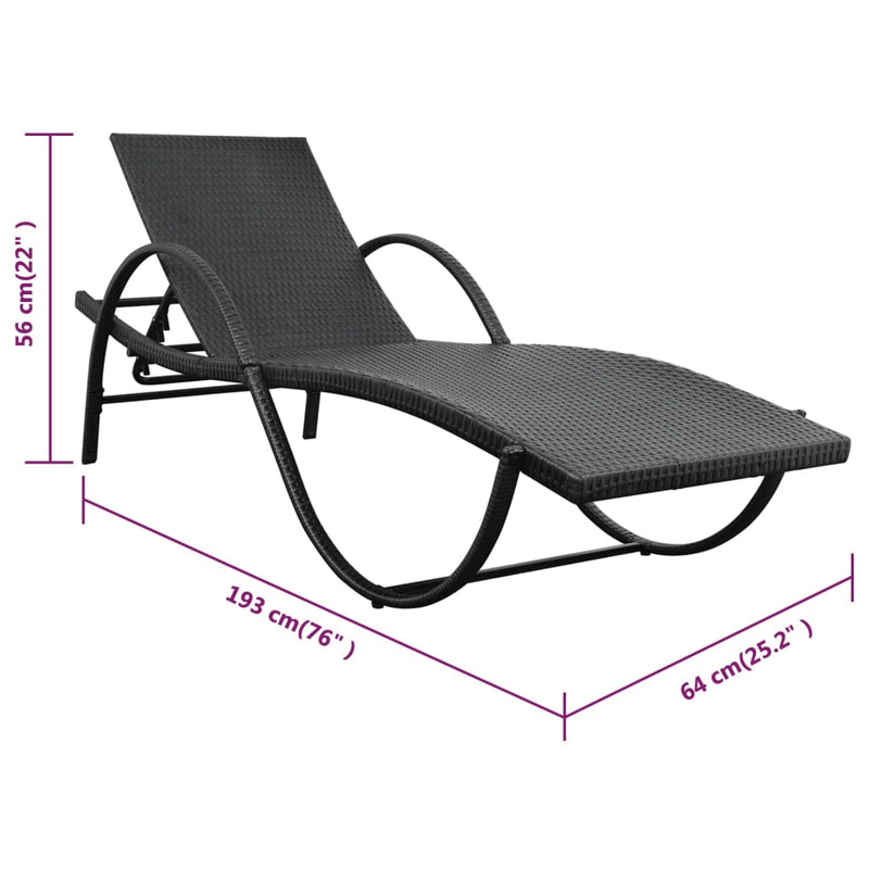 vidaXL Sun Lounger with Cushion Poly Rattan Black
