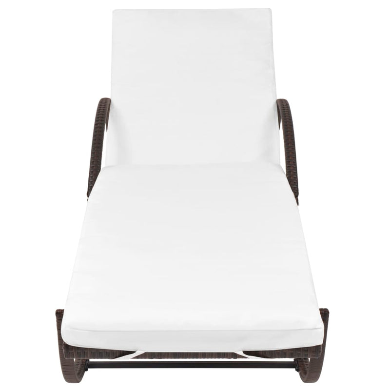vidaXL Sun Lounger with Cushion & Table Poly Rattan Black