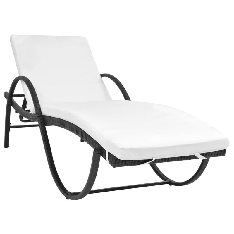vidaXL Sun Lounger with Cushion & Table Poly Rattan Black