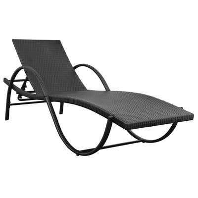 vidaXL Sun Lounger with Cushion & Table Poly Rattan Black