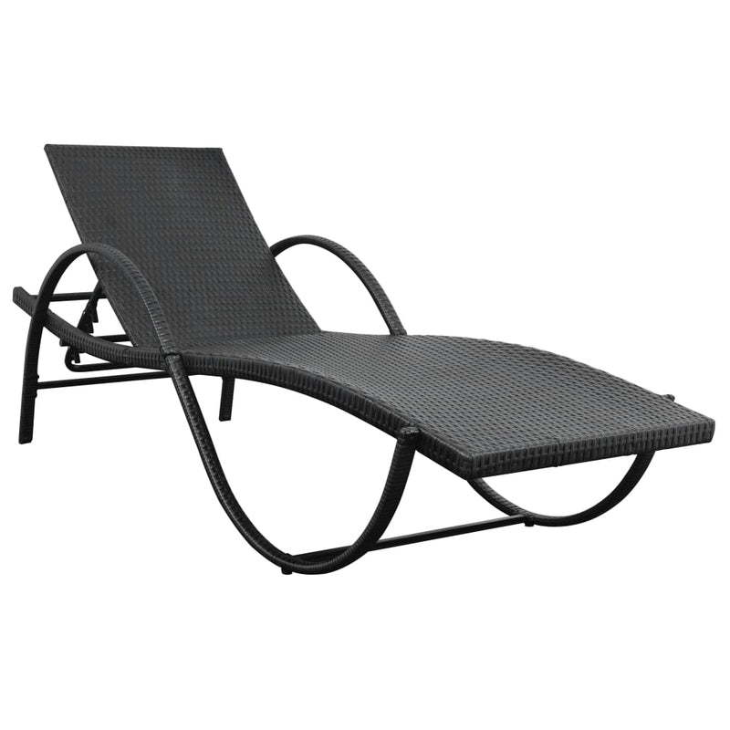 vidaXL Sun Lounger with Cushion & Table Poly Rattan Black