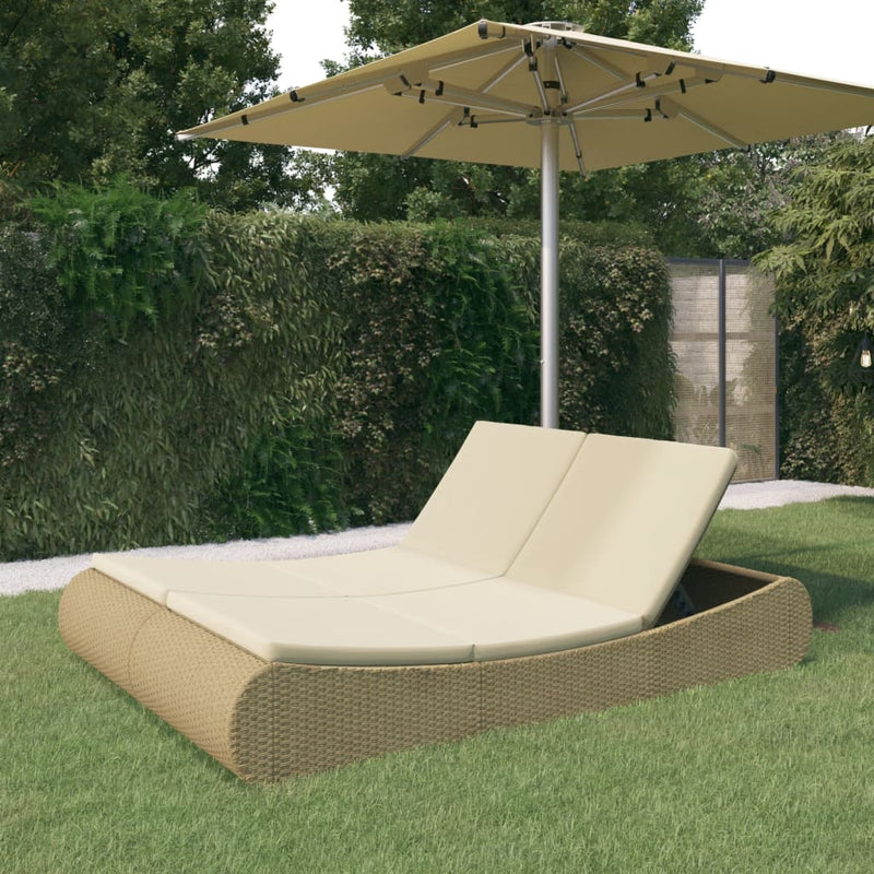 vidaXL Outdoor Lounge Bed Poly Rattan Beige