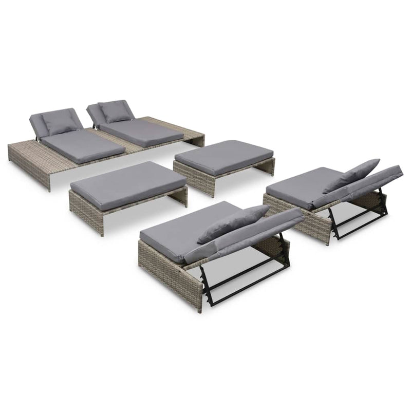 vidaXL 5 Piece Garden Lounge Set with Cushions Poly Rattan Grey