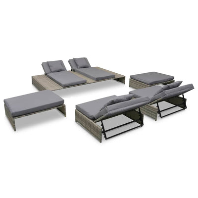 vidaXL 5 Piece Garden Lounge Set with Cushions Poly Rattan Grey
