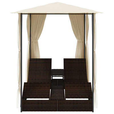 vidaXL Double Sun Lounger with Curtains Poly Rattan Black