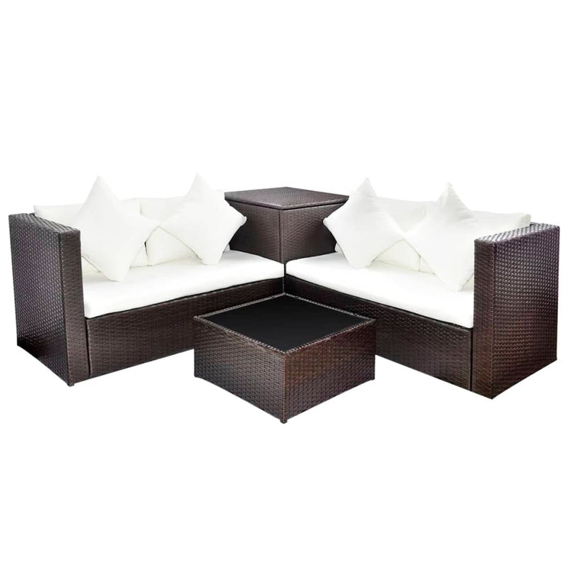 vidaXL 4 Piece Garden Lounge Set with Cushions Poly Rattan Black