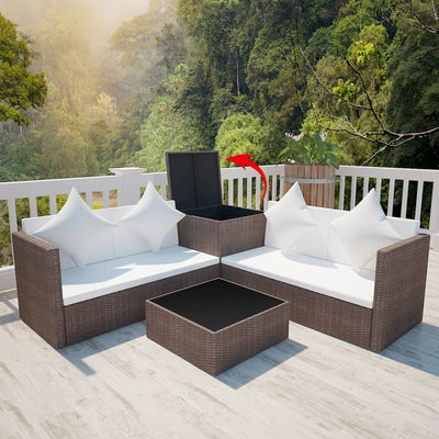 vidaXL 4 Piece Garden Lounge Set with Cushions Poly Rattan Black