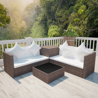 vidaXL 4 Piece Garden Lounge Set with Cushions Poly Rattan Black