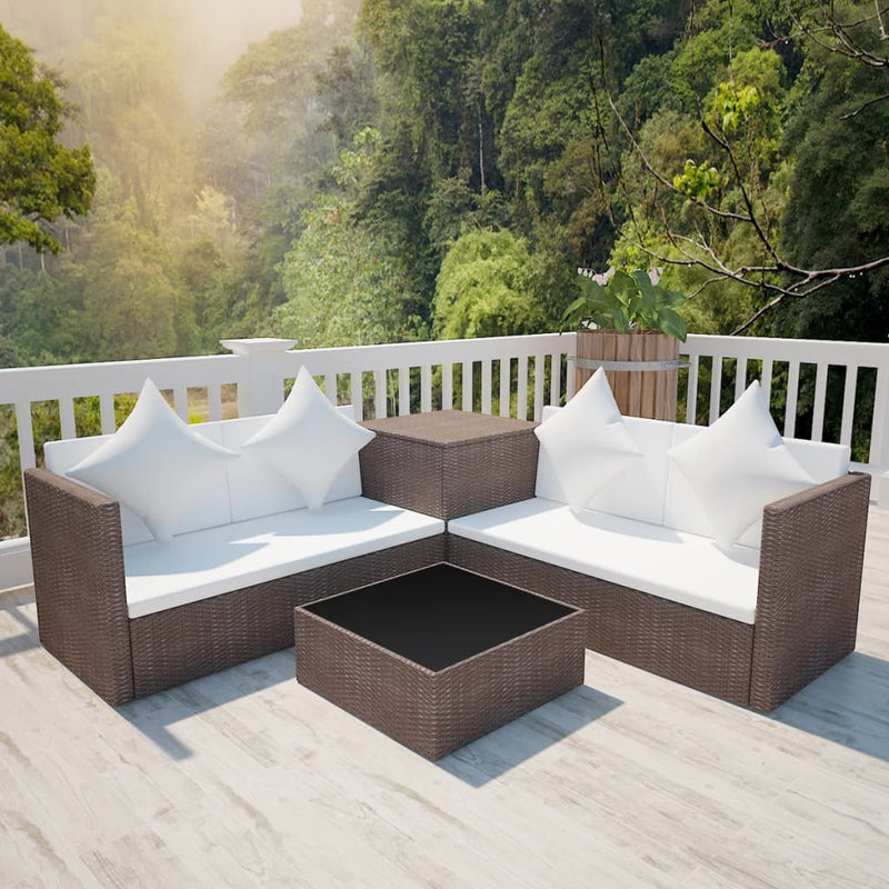 vidaXL 4 Piece Garden Lounge Set with Cushions Poly Rattan Black