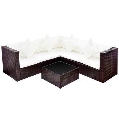 vidaXL 4 Piece Garden Lounge Set with Cushions Poly Rattan Black