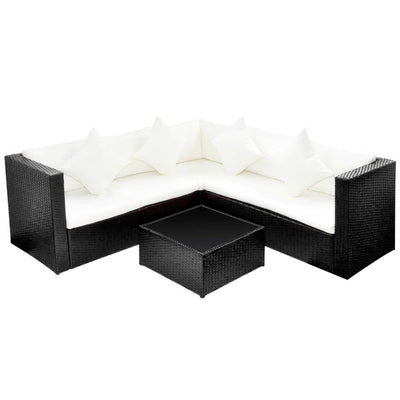 vidaXL 4 Piece Garden Lounge Set with Cushions Poly Rattan Black