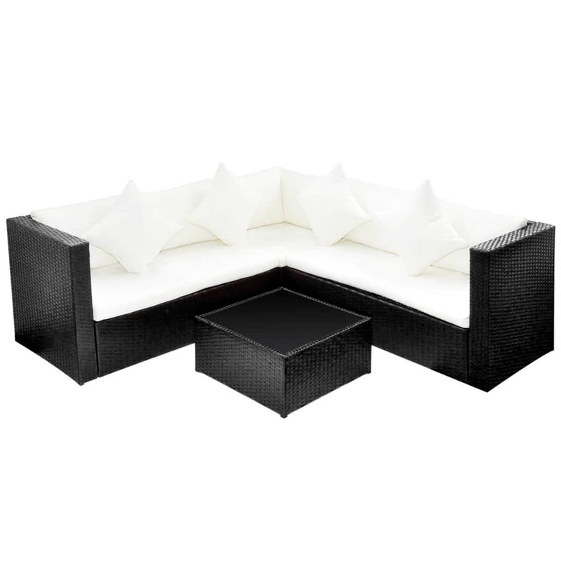 vidaXL 4 Piece Garden Lounge Set with Cushions Poly Rattan Black