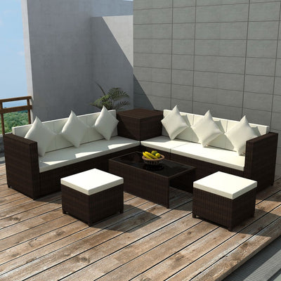 vidaXL 8 Piece Garden Lounge Set with Cushions Poly Rattan Black