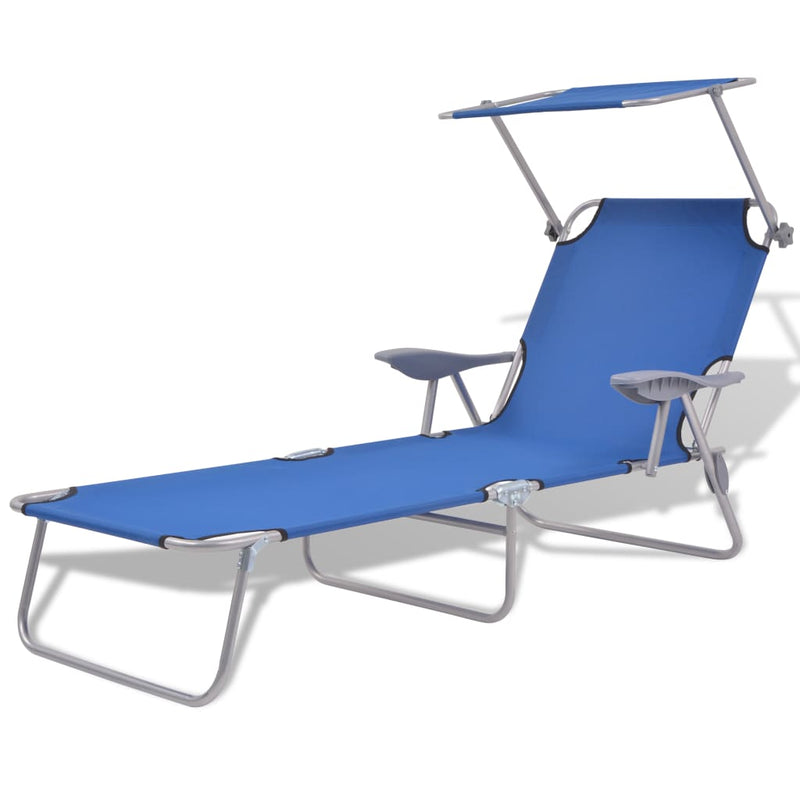 vidaXL Sun Lounger with Canopy Steel Black