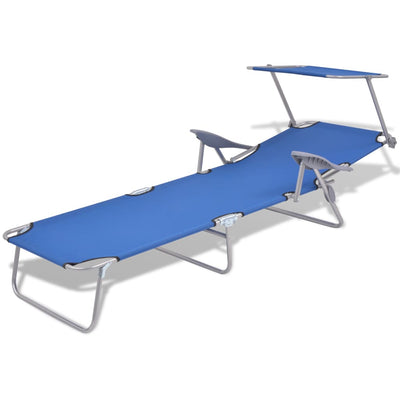 vidaXL Sun Lounger with Canopy Steel Black