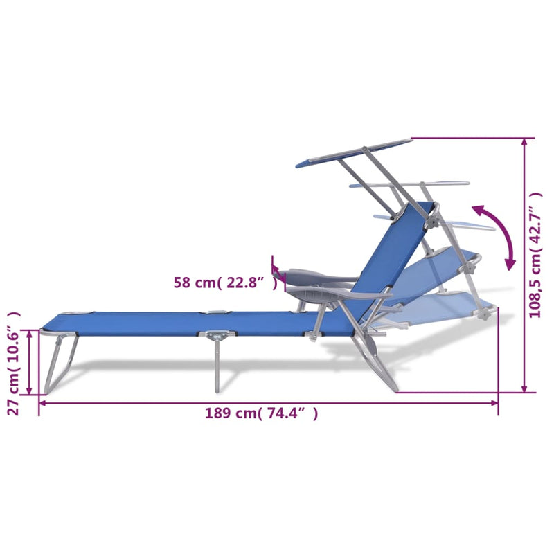 vidaXL Sun Lounger with Canopy Steel Black