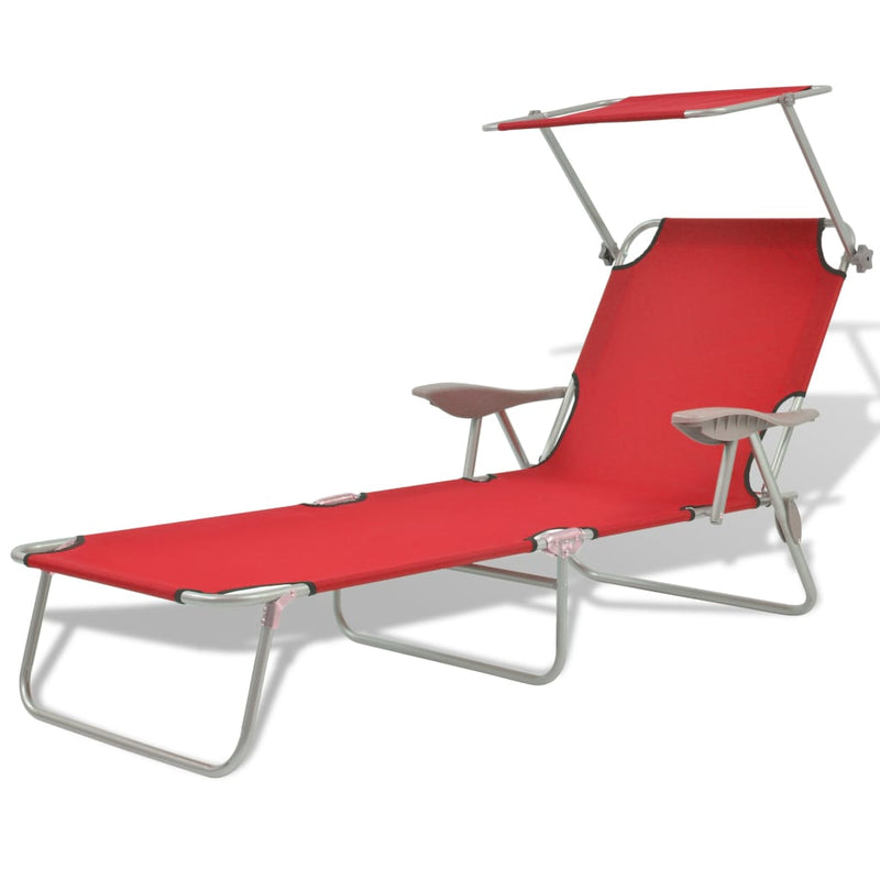 vidaXL Sun Lounger with Canopy Steel Black