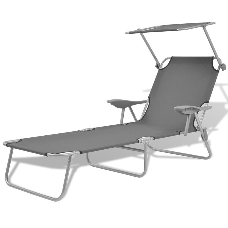 vidaXL Sun Lounger with Canopy Steel Black