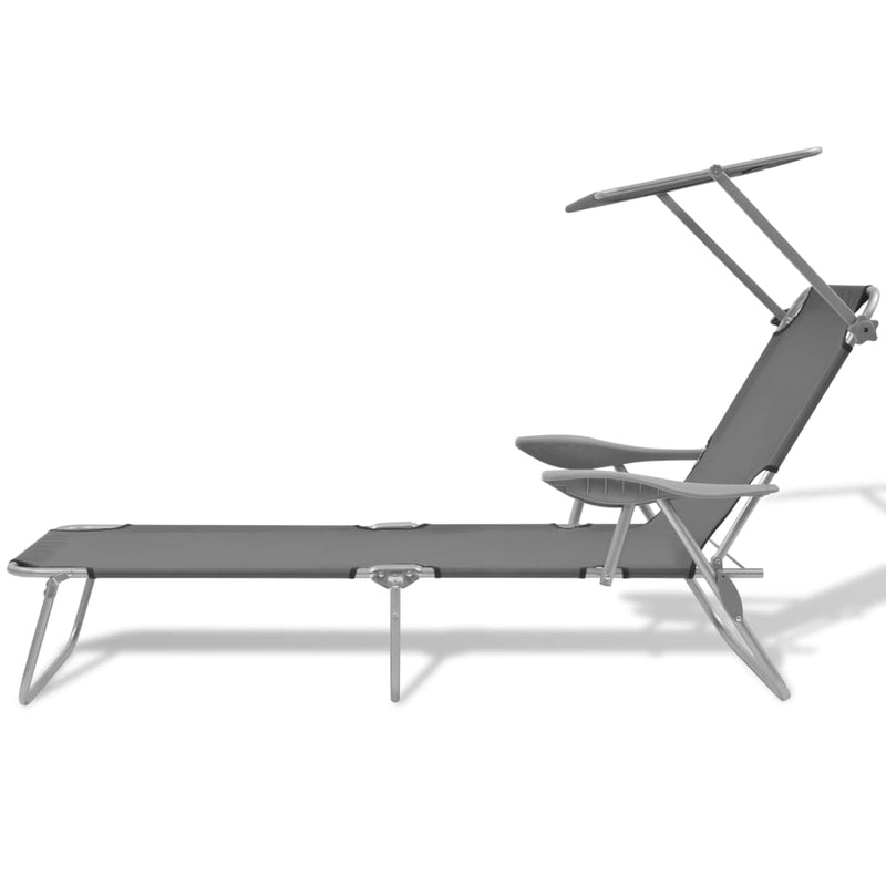 vidaXL Sun Lounger with Canopy Steel Black