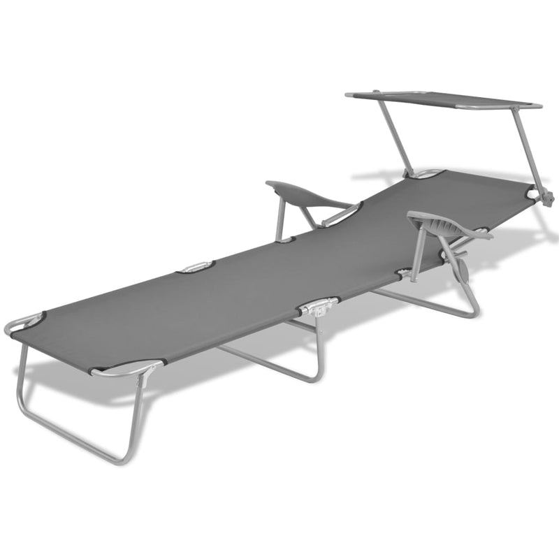 vidaXL Sun Lounger with Canopy Steel Black